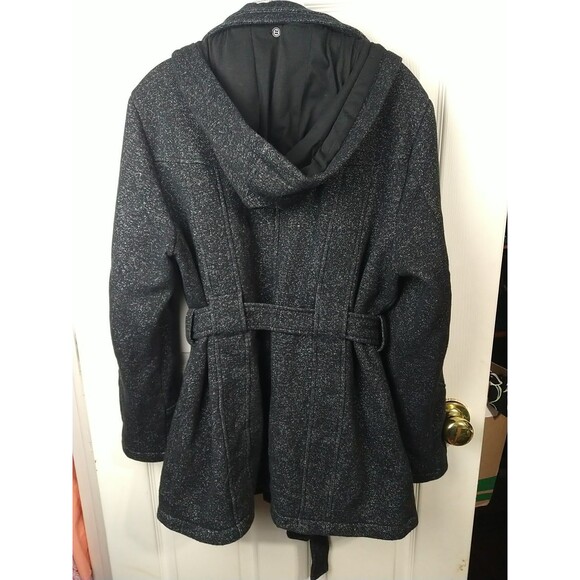 Liverpool Hooded Trench Mid  Belted Coat Woman XL Black Speckled Lined Pockets - Picture 15 of 16